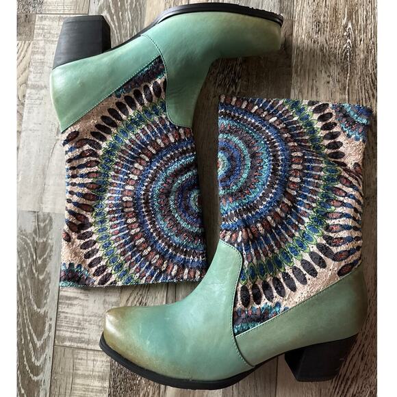 Spring Step L'Artiste Womens Peru Boots EUR 39 US 8 Turquoise Aztec Artsy NEW - Picture 5 of 9